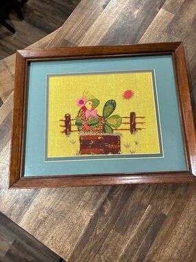 Vintage Framed Chicken Crewel 13x10